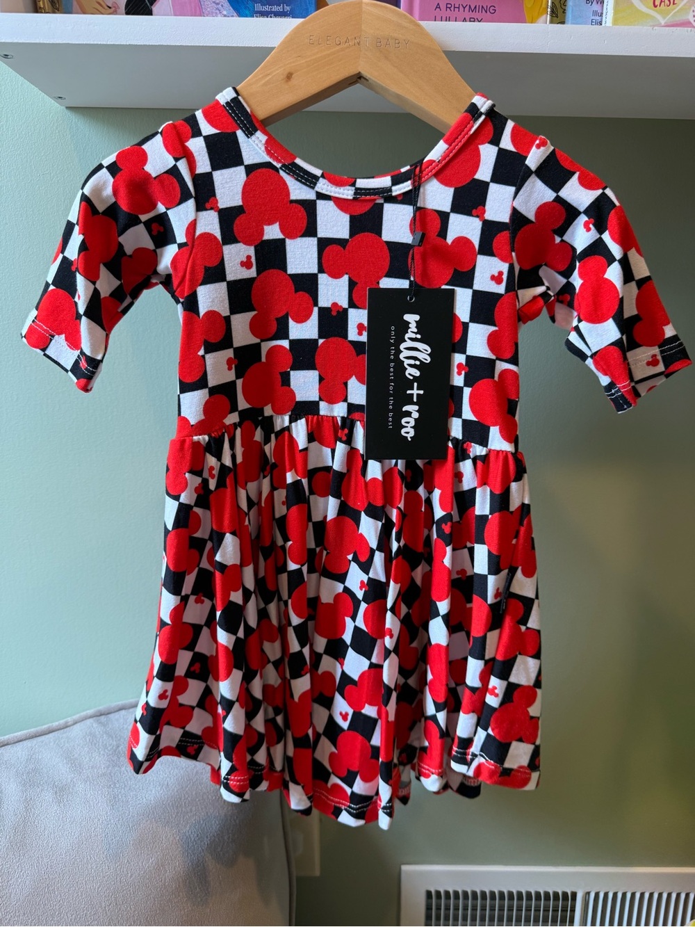 Millie + Roo Checkerboard Disney Mickey Mid Sleeve Bamboo Dress